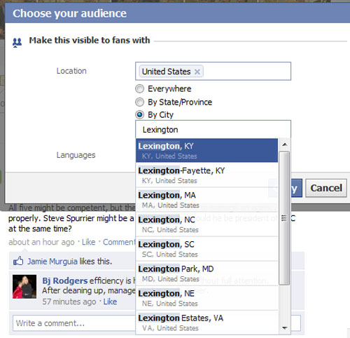 Custom Facebook page settings